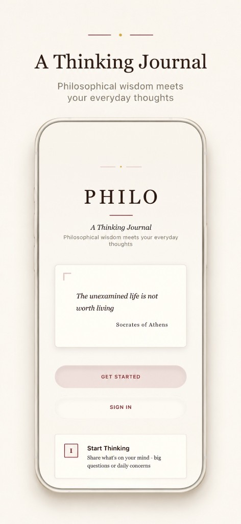 Philo welcome screen, A Thinking Journal